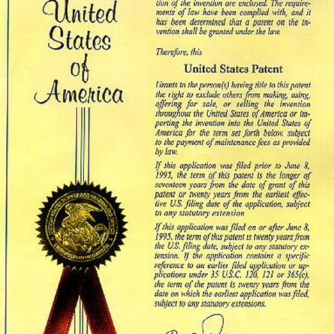 US Patent Certificate